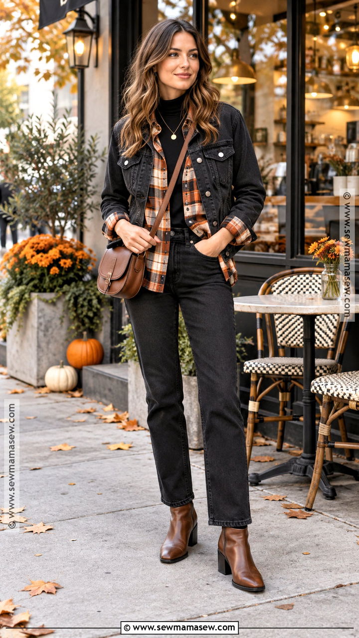 Orange Flannel Shirt With Black Jeans - 20 autumn outfits orange
