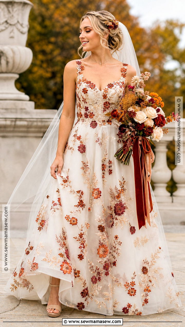 Orange Floral Halloween Wedding Dress - 30 halloween wedding dresses