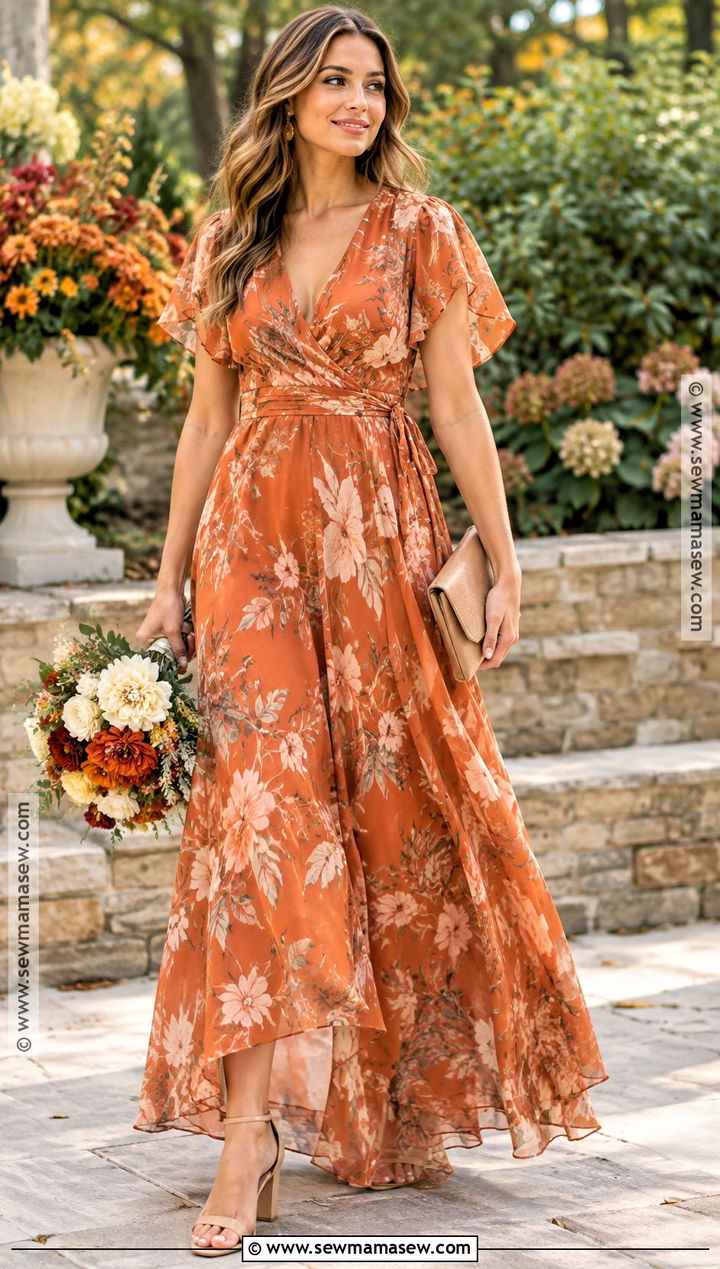 Orange Floral Print Bridesmaid Dress - 15 orange fall bridesmaid dresses