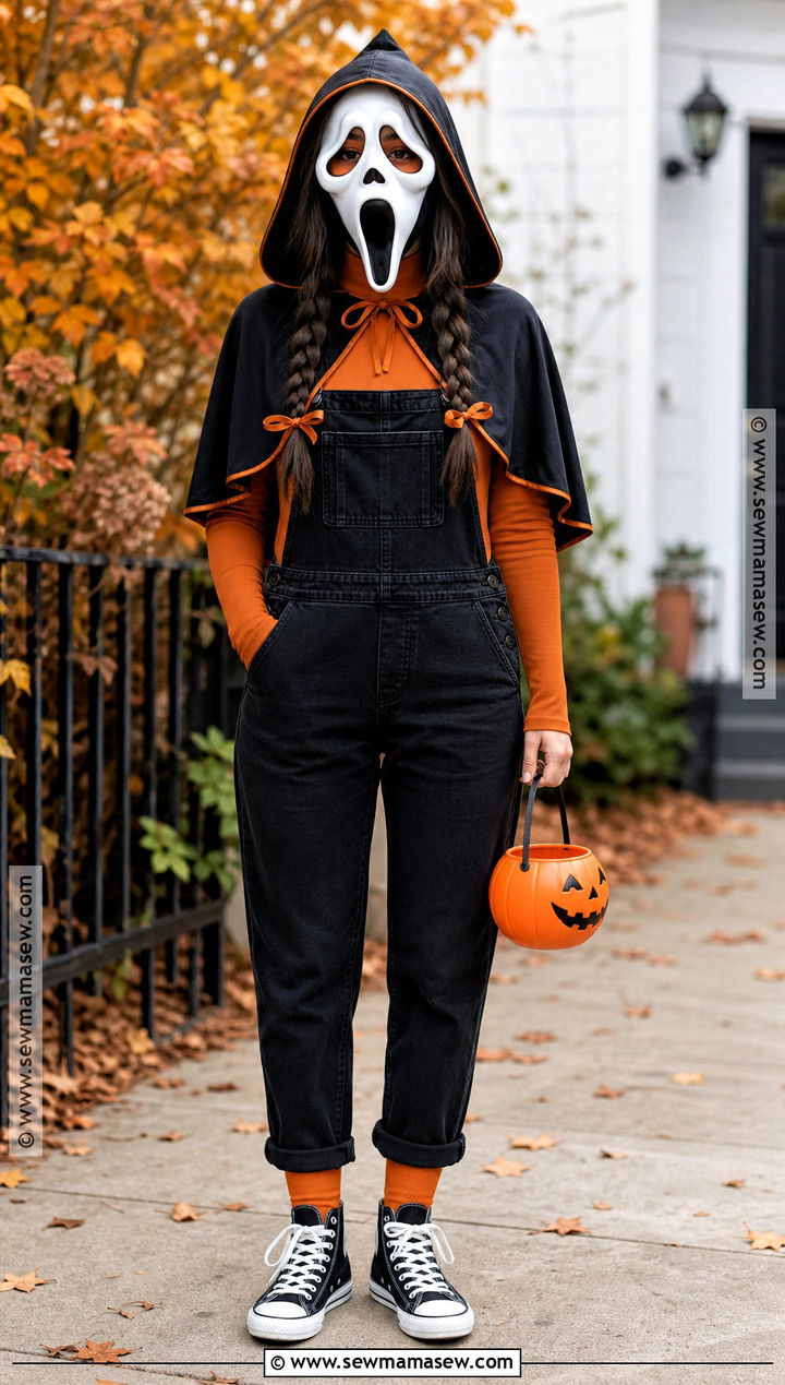Orange Ghost Face Costume With Black Overalls - 45 ghost face costume ideas for women