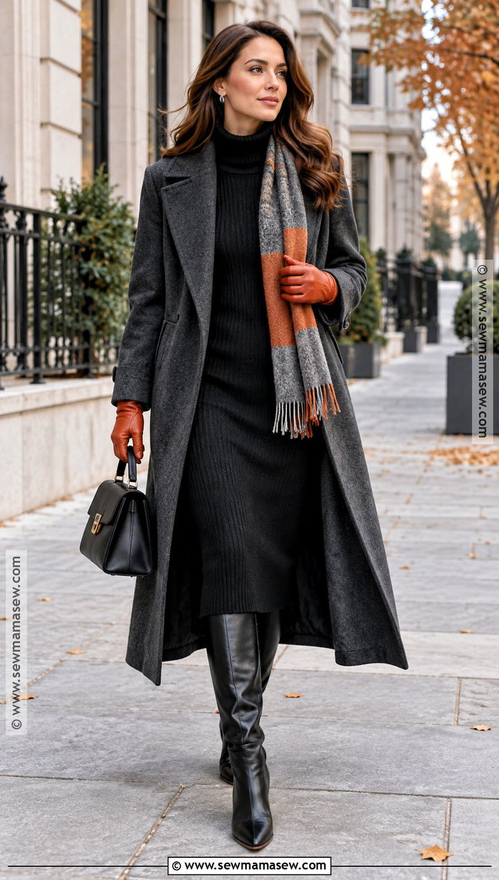 Orange Gloves With Charcoal Coat Outfit - 15 Autumn Orange Fashion Accessories