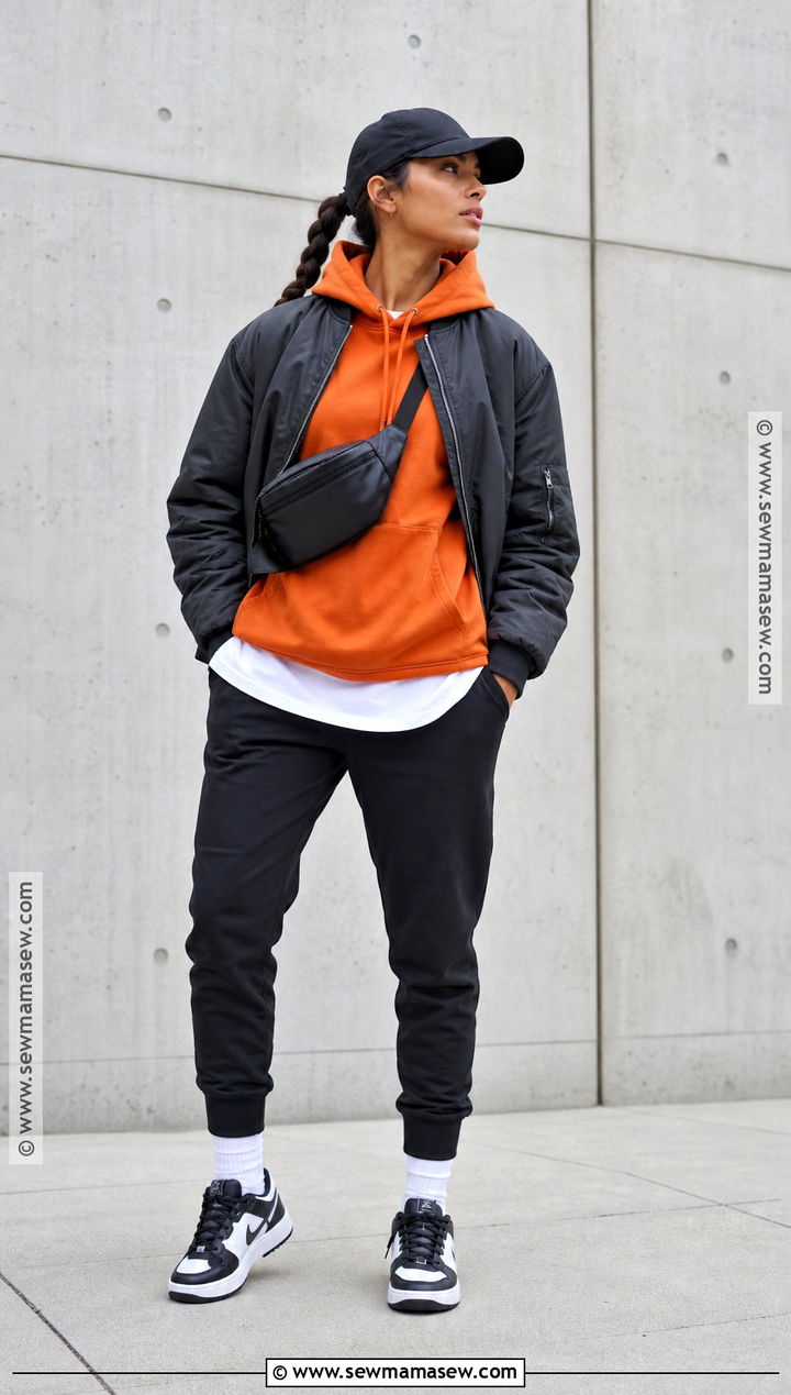 Orange Hoodie And Black Joggers Outfit - 35 casual halloween outfits