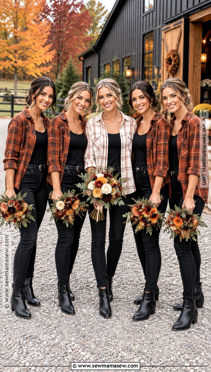 Orange Plaid Flannel With Black Jeans - 15 bridal party flannels fall wedding