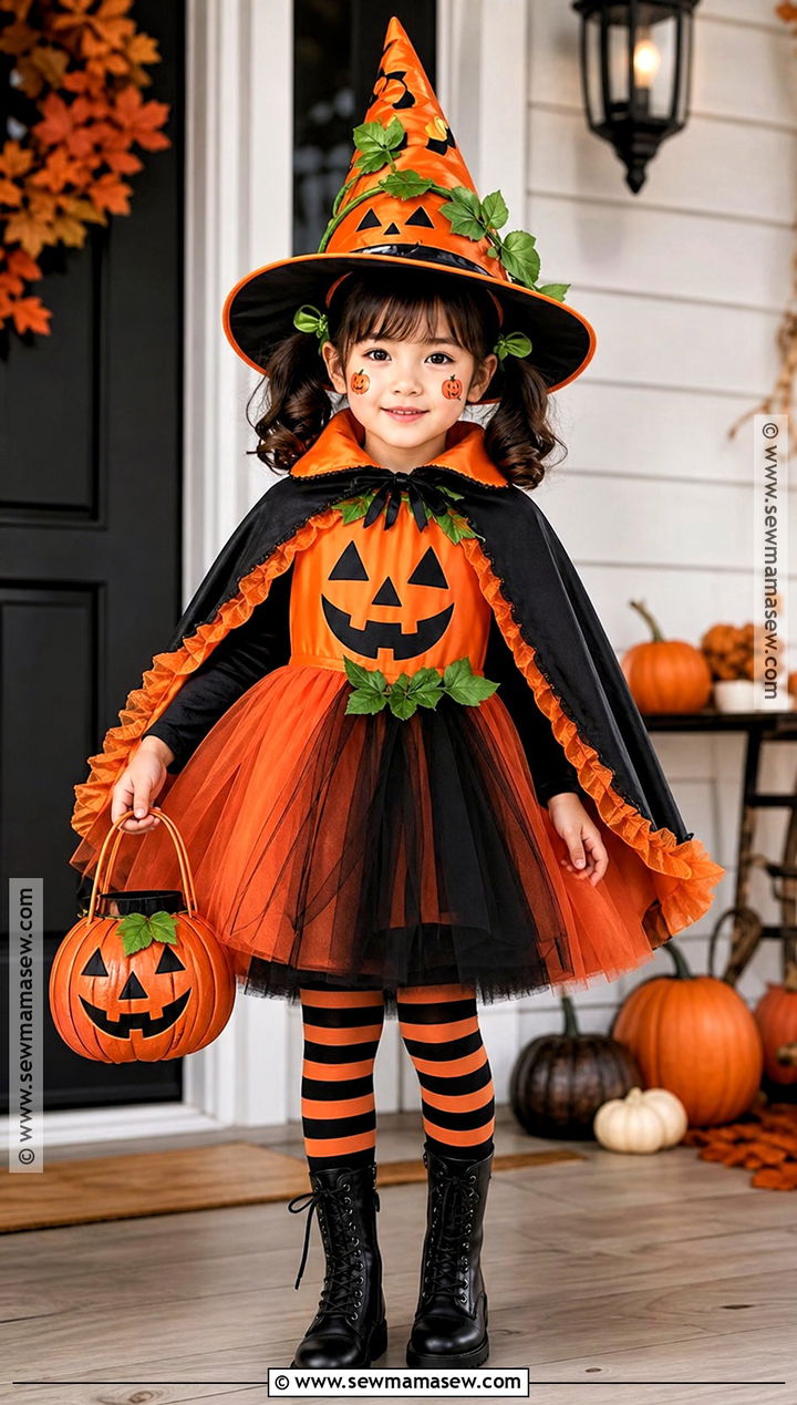Orange Pumpkin Witch Costume - 30 kids witch costume ideas