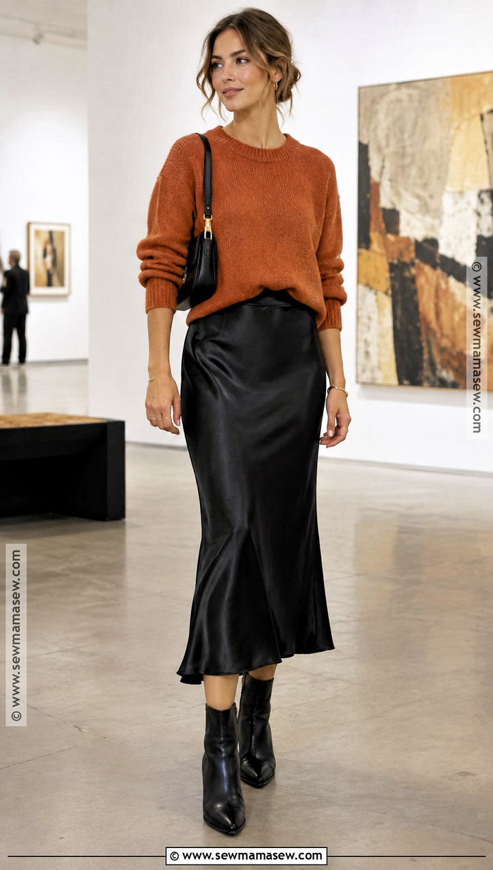 Orange Sweater Over A Slip Dress With Ankle Boots - 20 orange sweater outfit fall looks