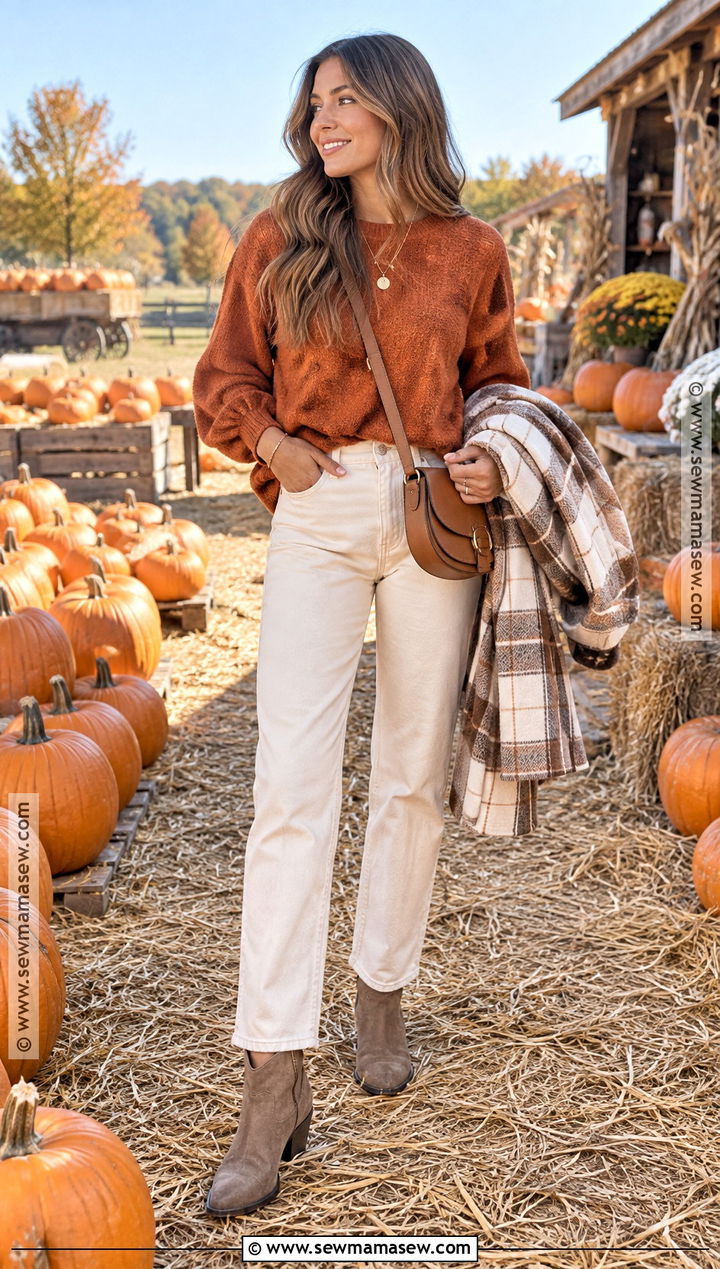 Orange Sweater and White Jeans Pumpkin Patch Fit - 25 pumpkin patch fits