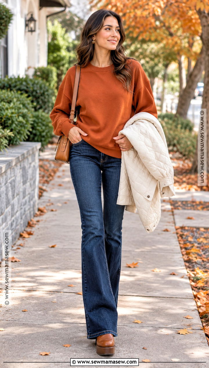 Orange Thanksgiving Sweatshirt With Dark Wash Jeans - 25 thanksgiving sweatshirt ideas