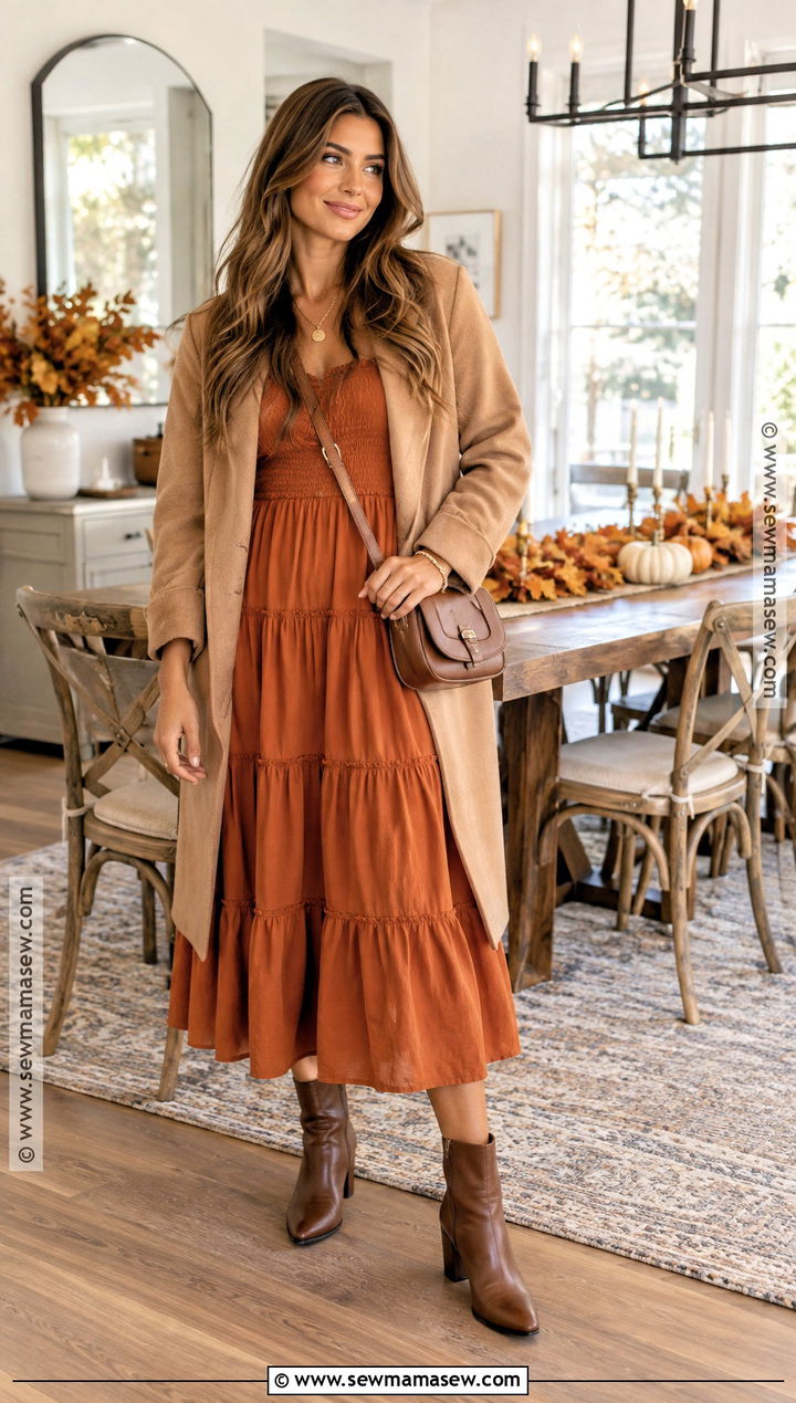 Orange Tiered Dress Thanksgiving Outfit - 20 Dress For Thanksgiving Outfit Ideas