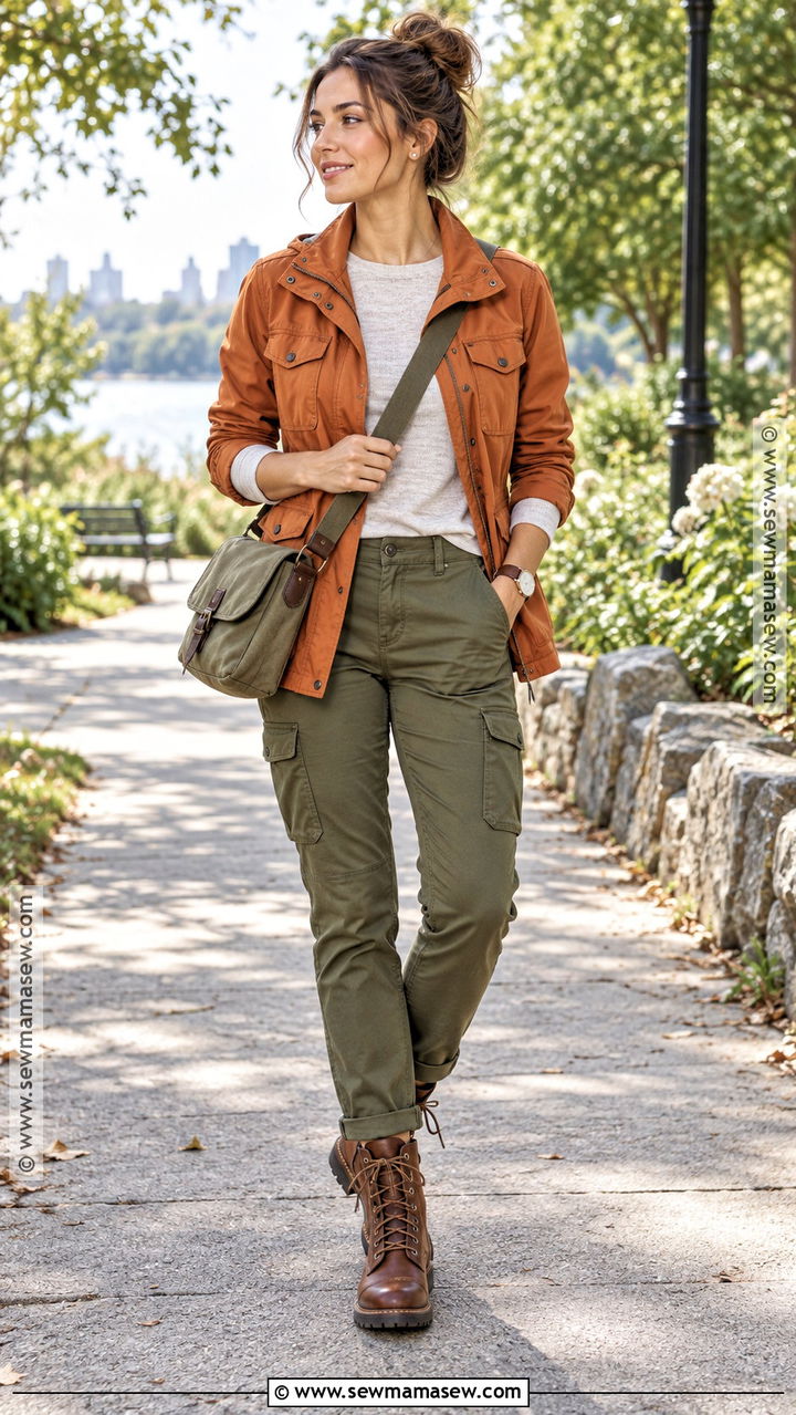 Orange Utility Jacket With Cargo Pants - 20 autumn outfits orange