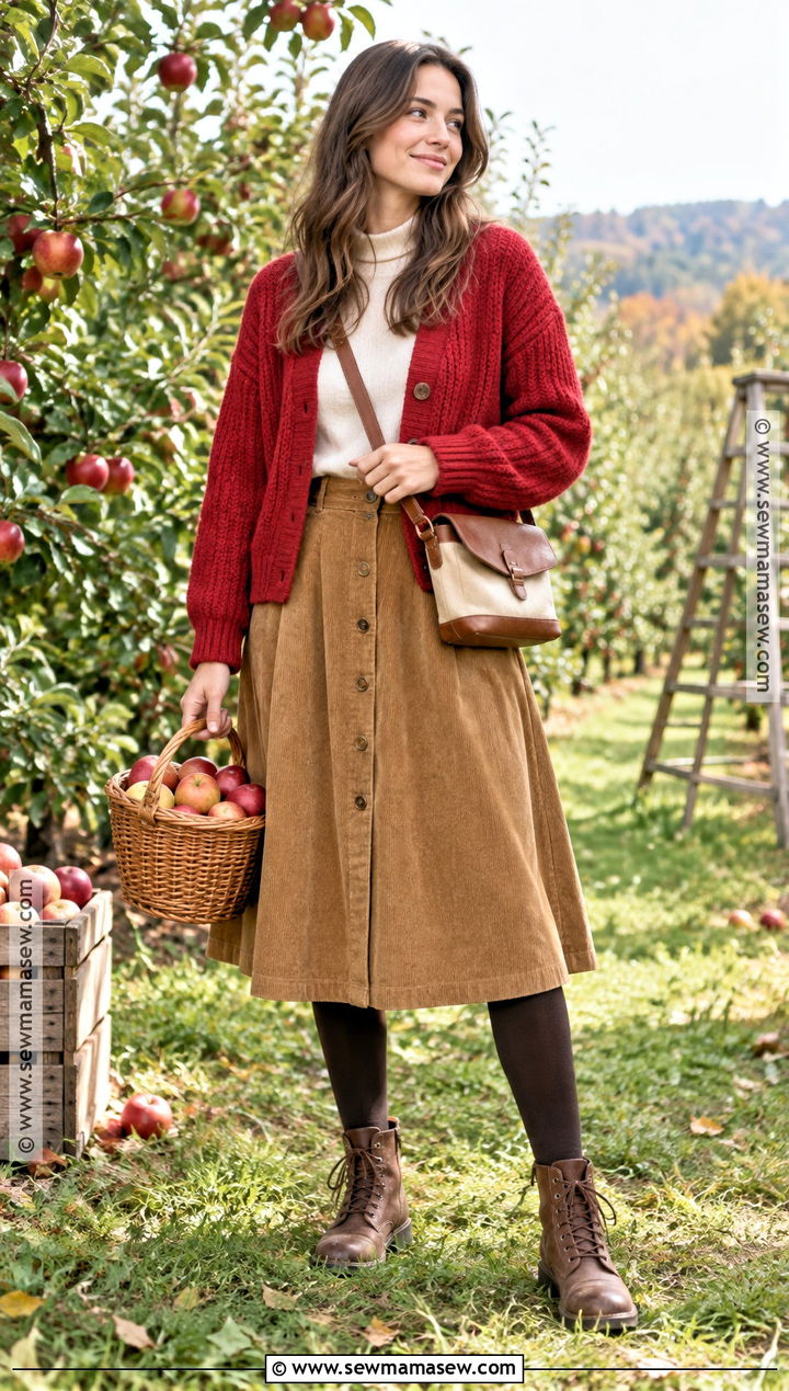 Orchard Outfit With Cardigan And Corduroy Skirt - 15 Orchard Outfit Fall Warm Ideas