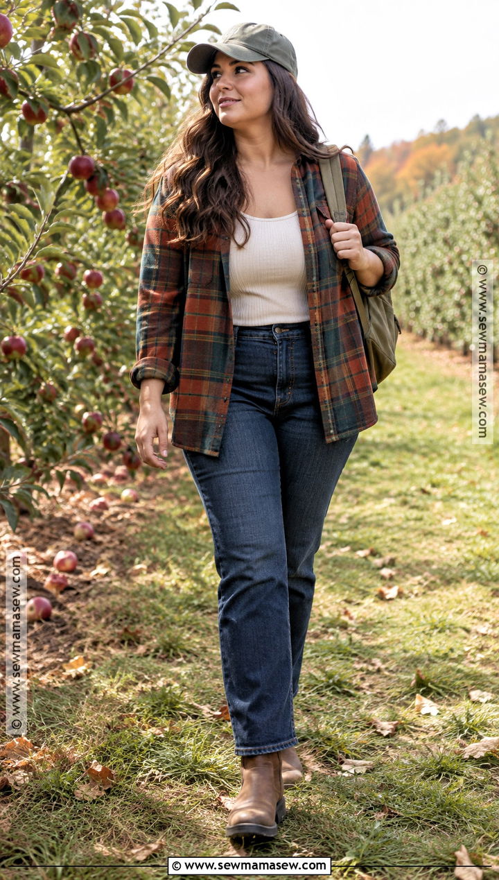 Orchard Outfit With Flannel And Straight Leg Jeans - 15 Orchard Outfit Fall Warm Ideas