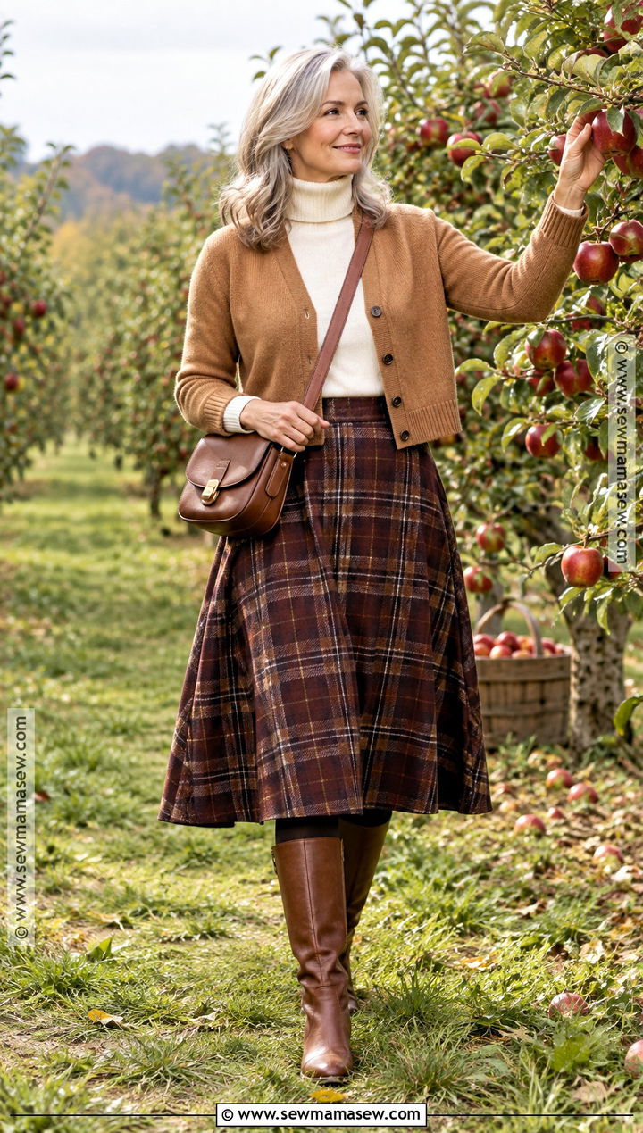 Orchard Outfit With Plaid Skirt And Knee High Boots - 15 Orchard Outfit Fall Warm Ideas