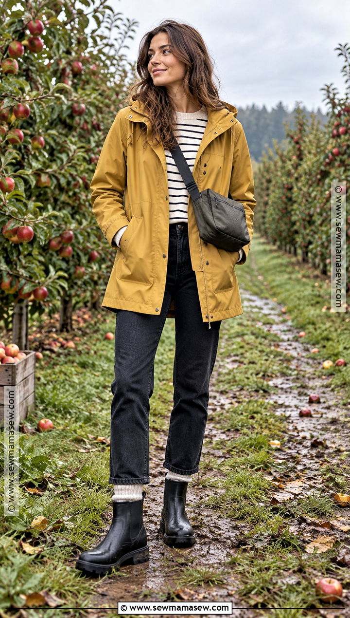 Orchard Outfit With Raincoat And Lug Boots - 15 Orchard Outfit Fall Warm Ideas