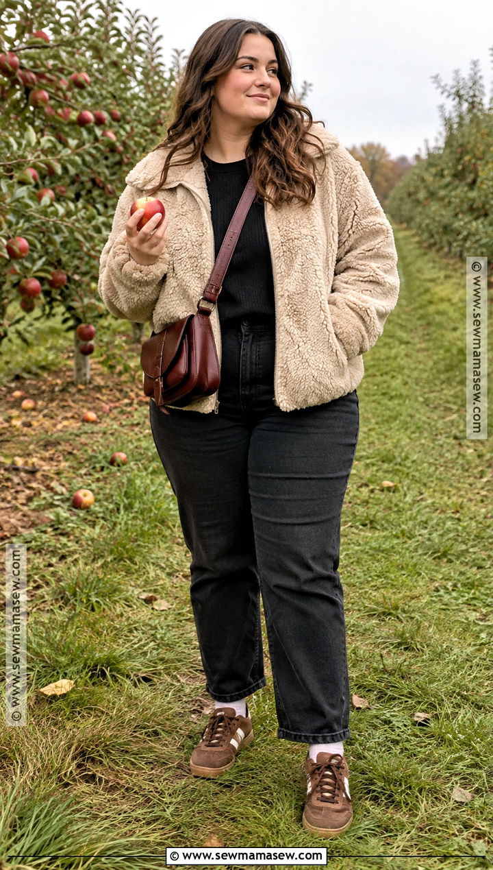 Orchard Outfit With Teddy Jacket And Black Jeans - 15 Orchard Outfit Fall Warm Ideas