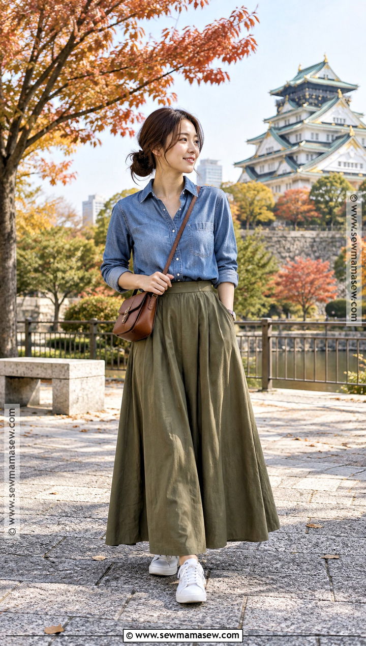 Osaka Autumn Denim Shirt And Maxi Skirt Outfit - 20 osaka outfit autumn ideas