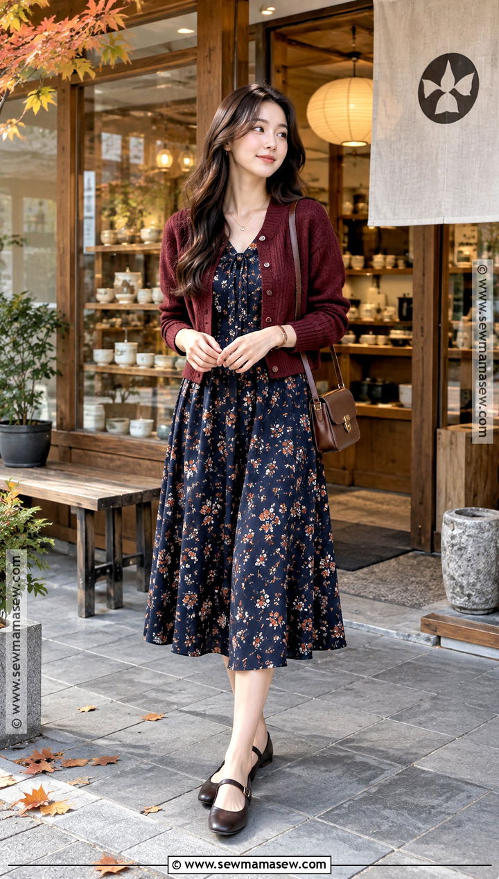 Osaka Autumn Floral Dress And Cardigan Outfit - 20 osaka outfit autumn ideas