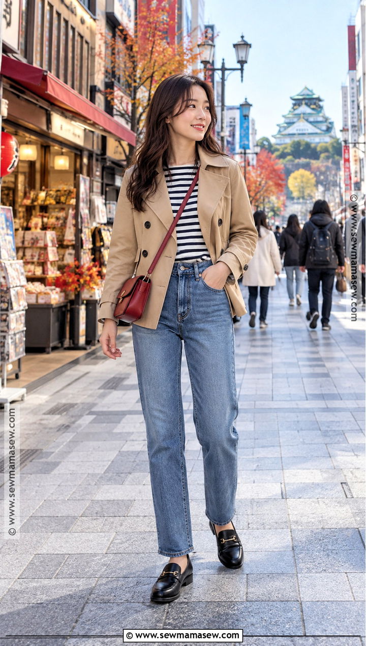 Osaka Autumn Striped Top And Straight Jeans Outfit - 20 osaka outfit autumn ideas