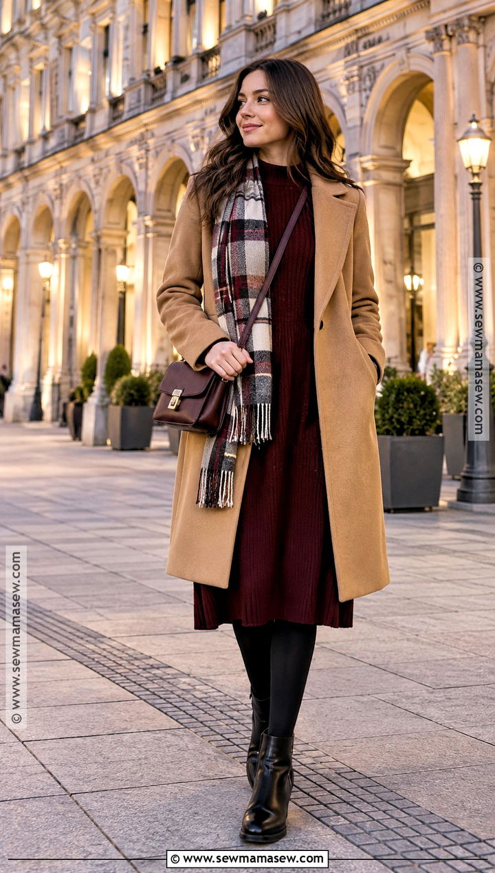 Osaka Autumn Wool Coat And Layered Dress Outfit - 20 osaka outfit autumn ideas