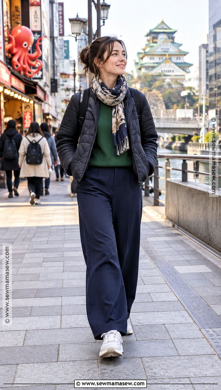 Osaka Sweater And Wide Leg Pants Outfit - 20 November Japan Outfits