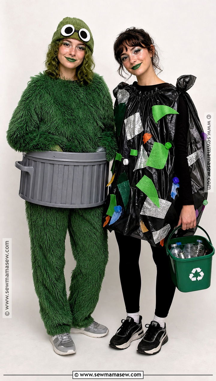 Oscar And Trash Bag Couple Costume - 30 Sesame Street Halloween Costumes