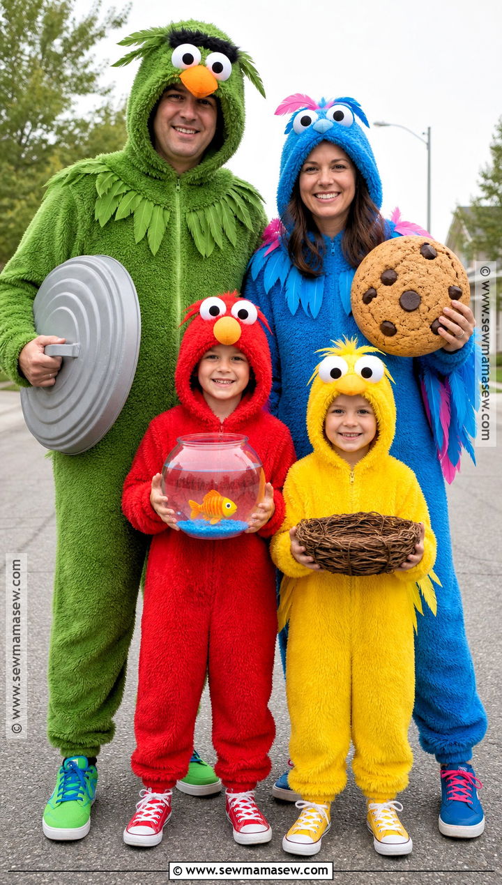 Oscar Cookie Monster Elmo And Big Bird Family Costume - 30 sesame street costume ideas