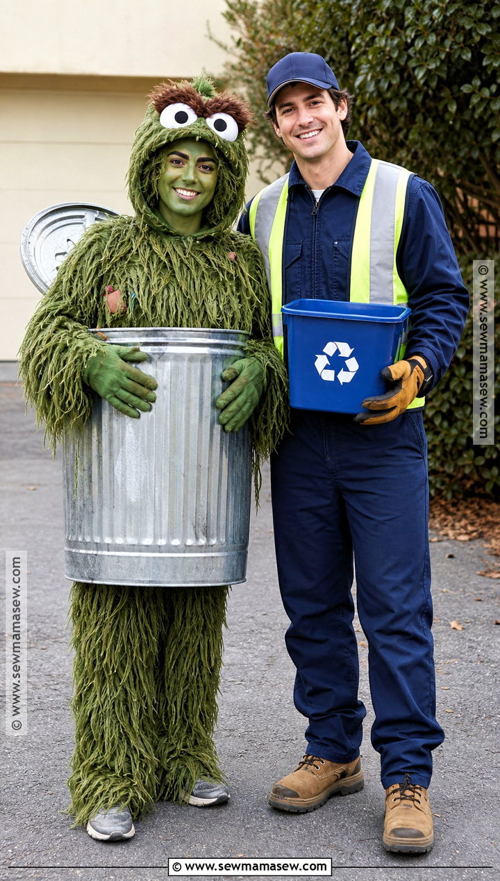 Oscar The Grouch And Trash Collector Couple Costume - 30 Oscar The Grouch Costume Ideas