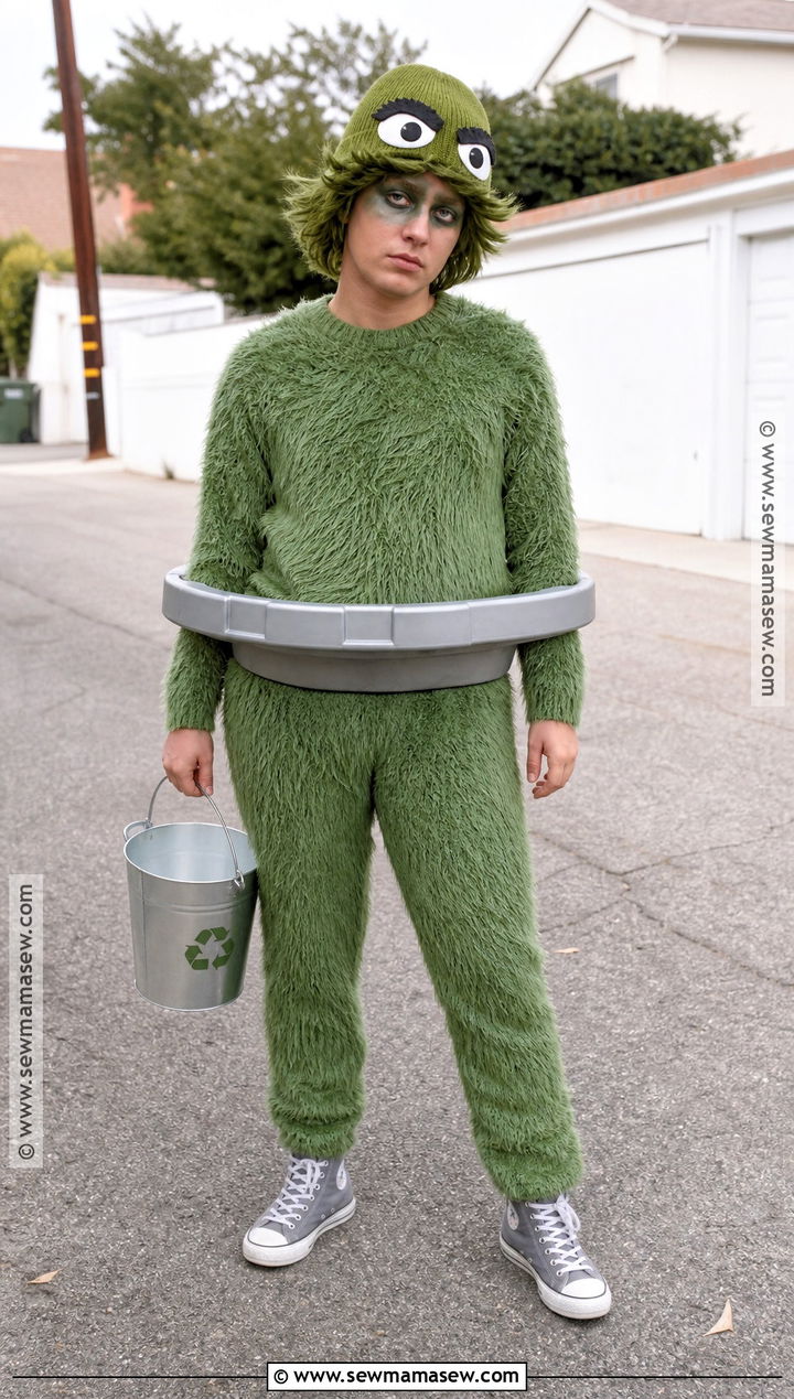 Oscar The Grouch Costume With Trash Can Prop - 30 Sesame Street Halloween Costumes