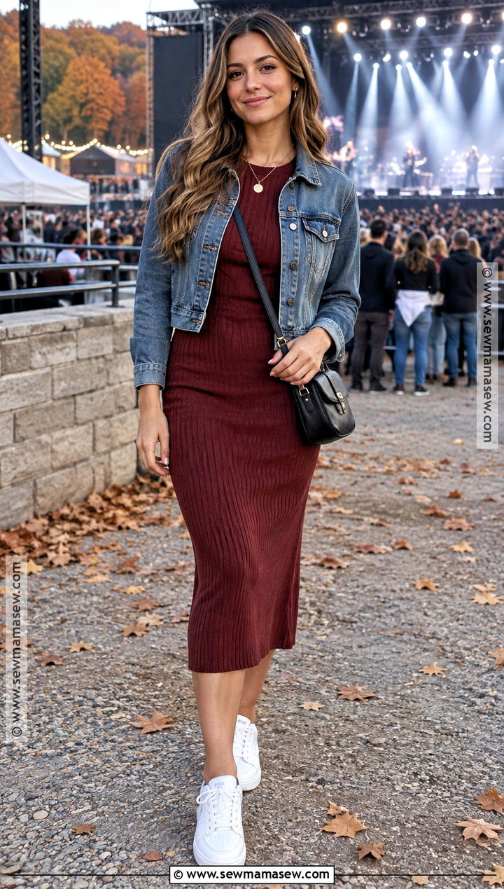 Outdoor Fall Concert Outfit With Matching Knit Set And Sneakers - 20 Outdoor Fall Concert Outfit Ideas