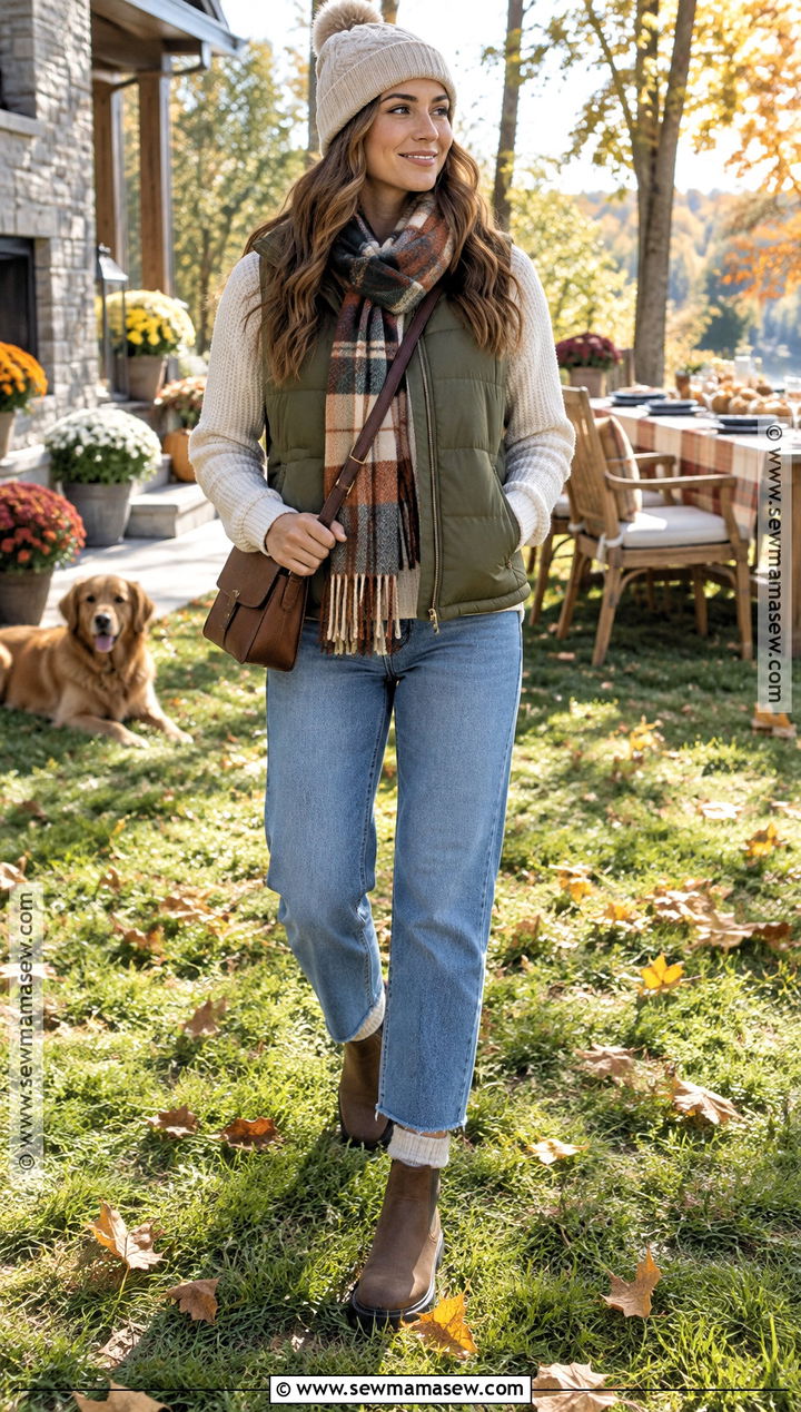 Outdoor Thanksgiving Puffer Vest Outfit - 30 thanksgiving outfits for women