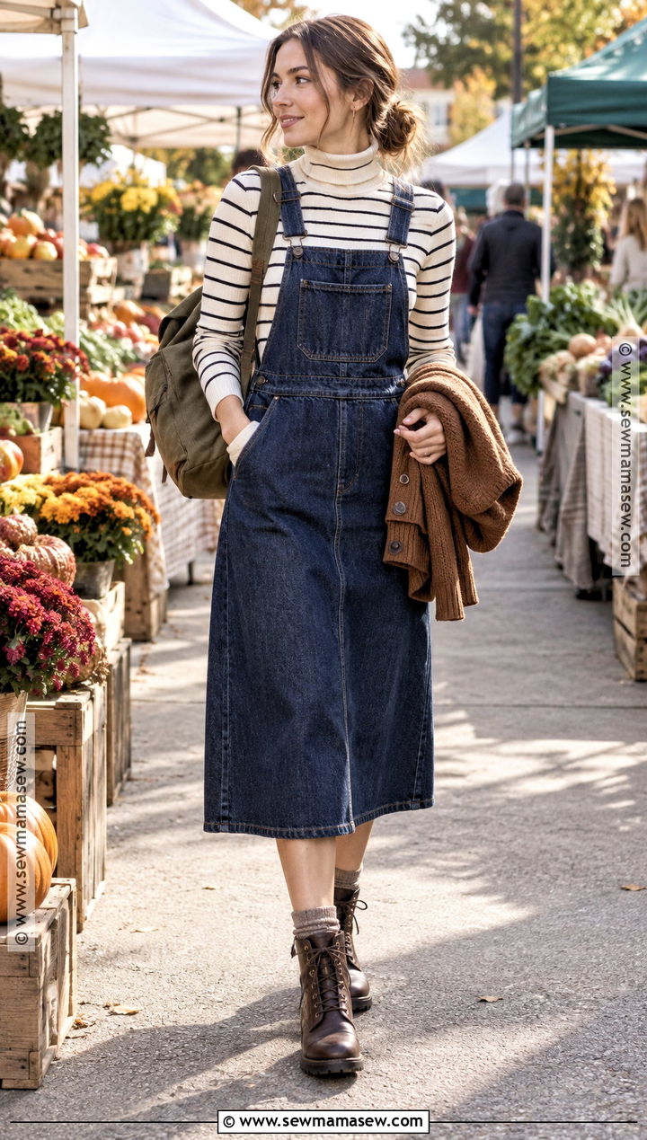 Overall Dress With Turtleneck And Lace Up Boots - 20 Casual Fall Dresses