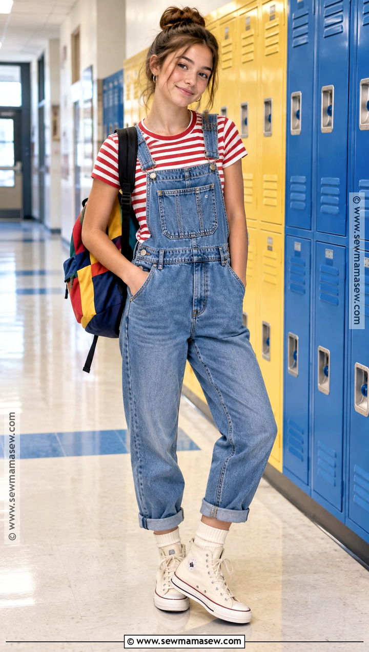 Overalls And Fitted T Shirt Outfit - 25 back to school outfits for teens