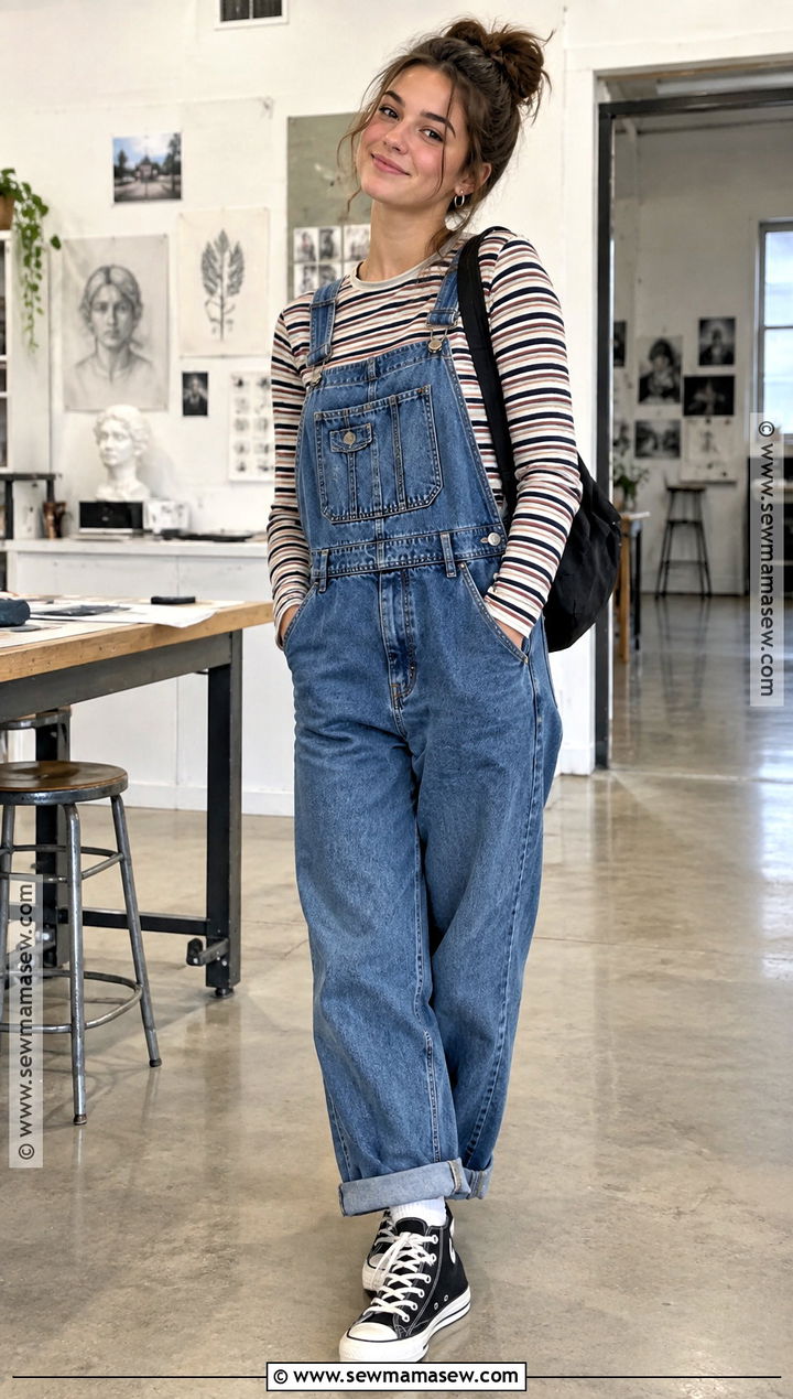 Overalls And Fitted Tee Back To School Outfit - 20 Styles For Back To School