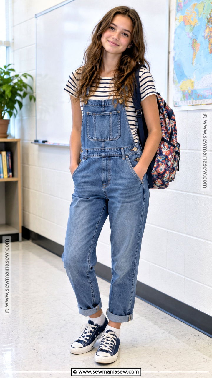 Overalls And Fitted Tee School Outfit - 20 Back To School Teen Girl Outfits