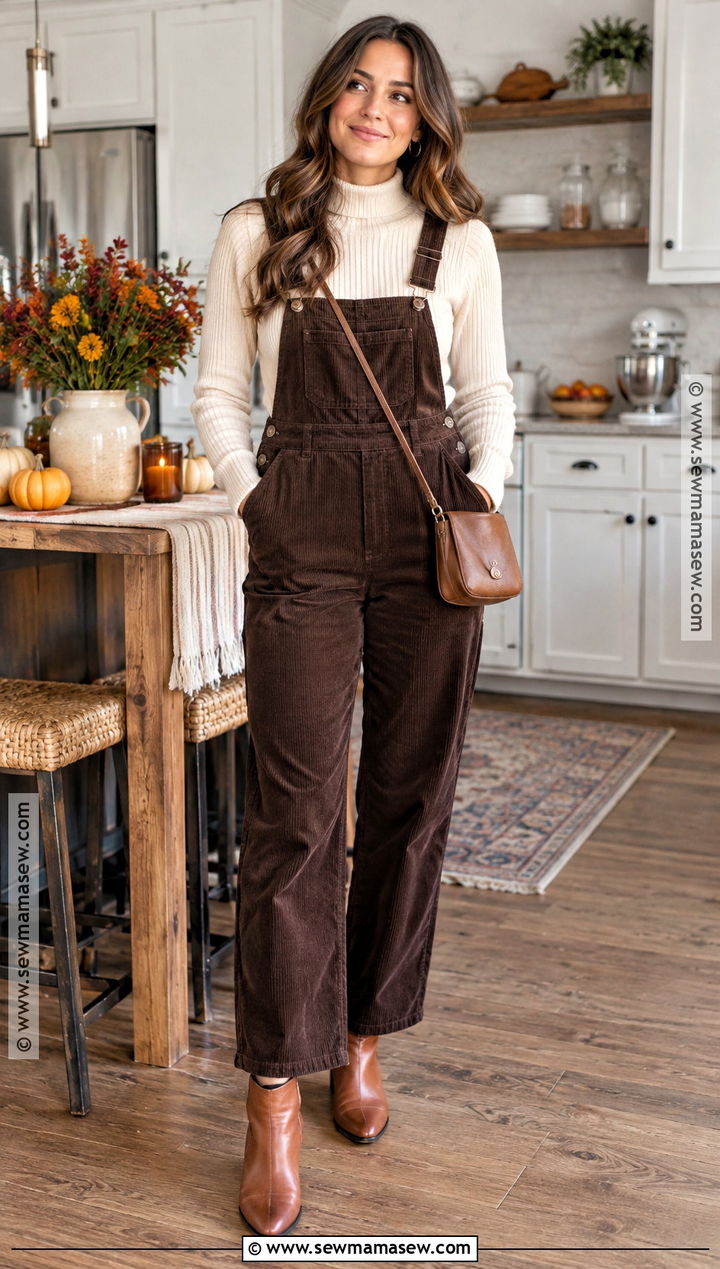 Overalls And Fitted Turtleneck Thanksgiving Outfit - 25 casual thanksgiving outfits