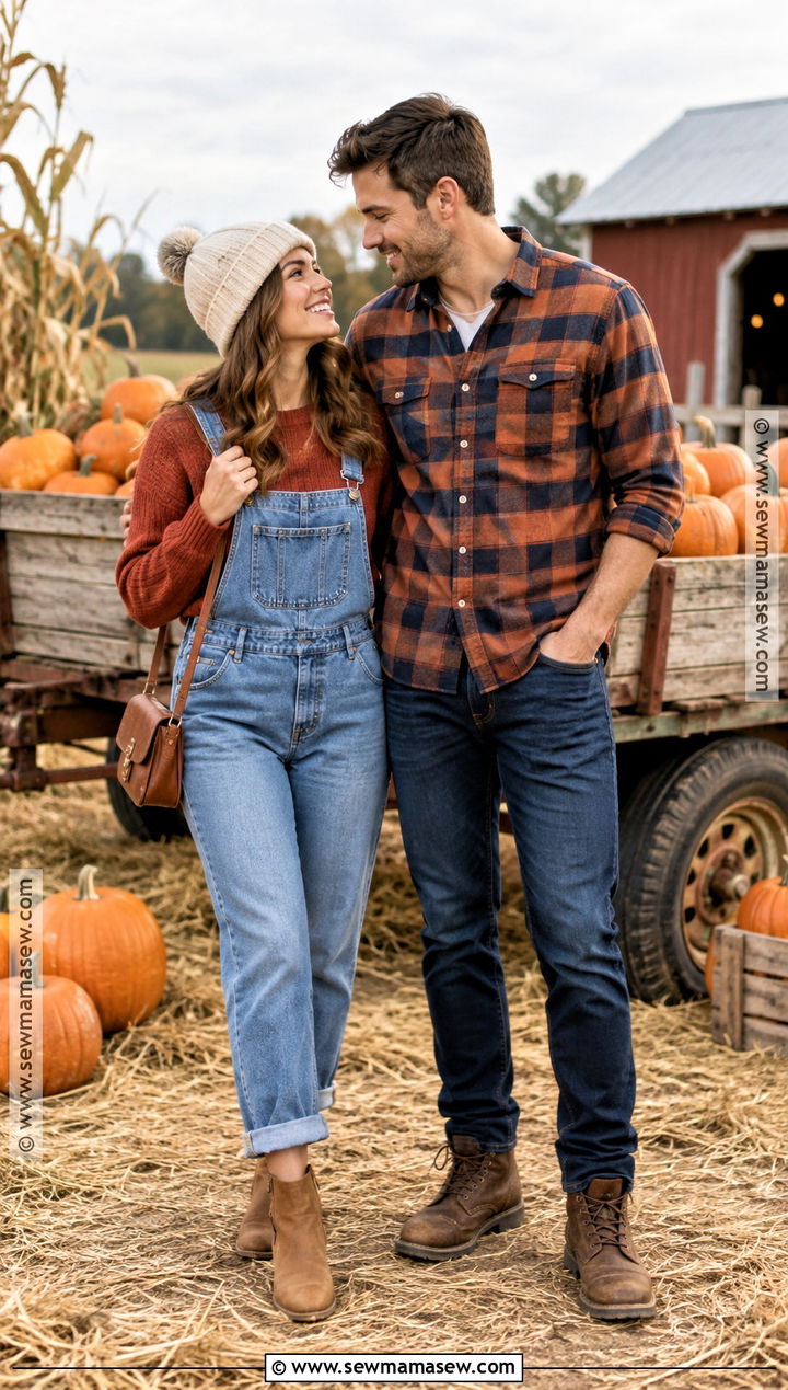 Overalls And Flannel Pumpkin Patch Couple Outfit - 20 matching pumpkin patch outfits for couples