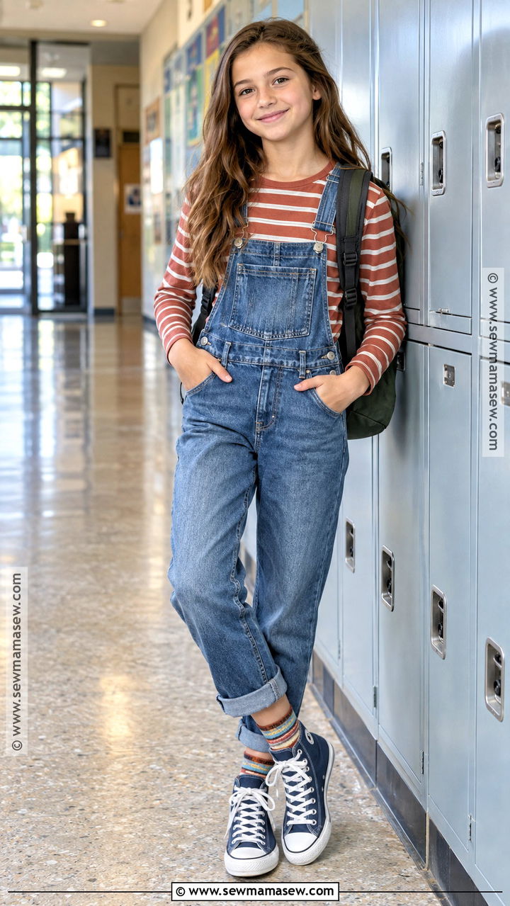Overalls And Long Sleeve Tee 6th Grade Outfit - 20 Back To School Outfit Ideas For 6Th Grade