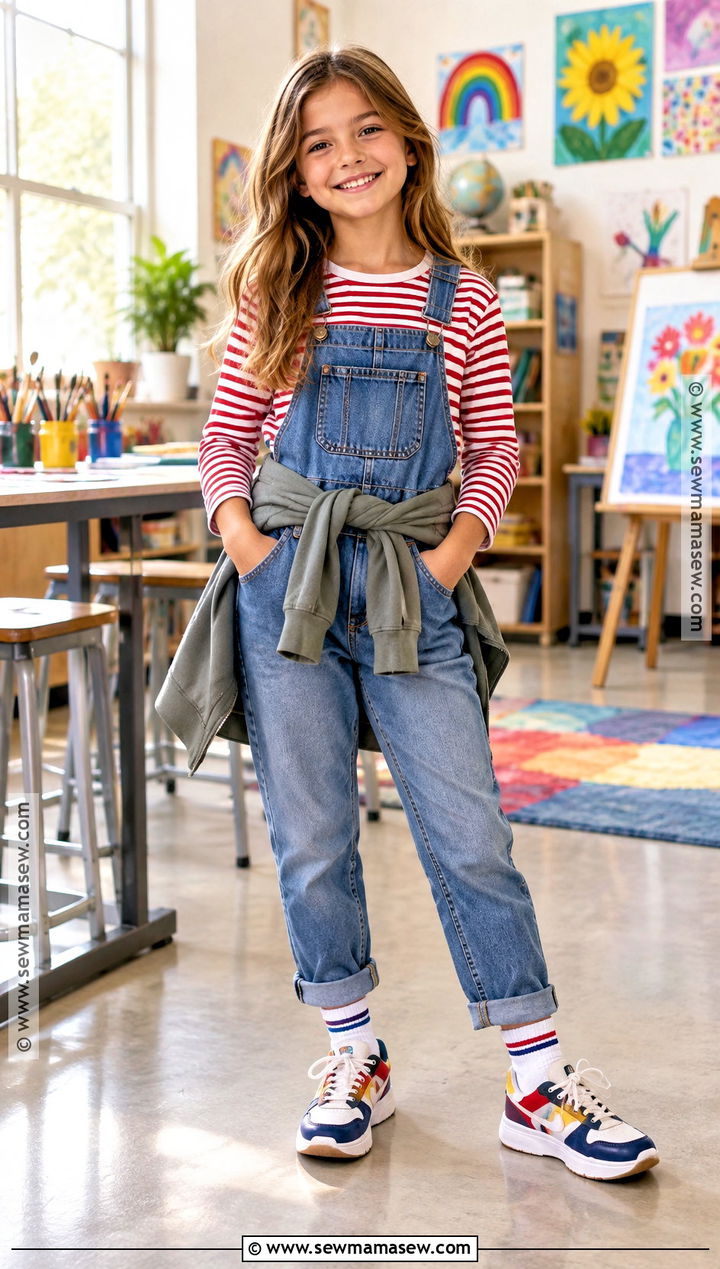 Overalls And Long Sleeve Tee Elementary School Outfit - 15 elementary back to school outfits