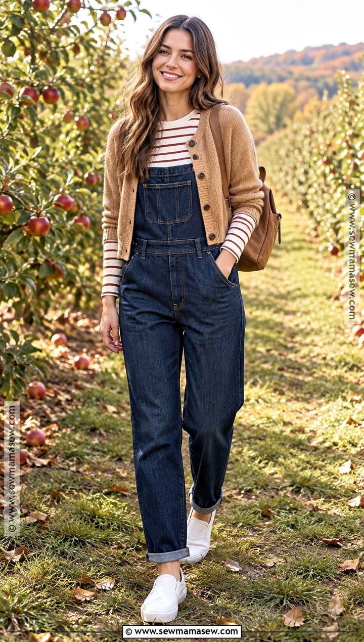 Overalls And Long Sleeve Tee Fall Outfit - 20 Easy Fall Outfits for Moms