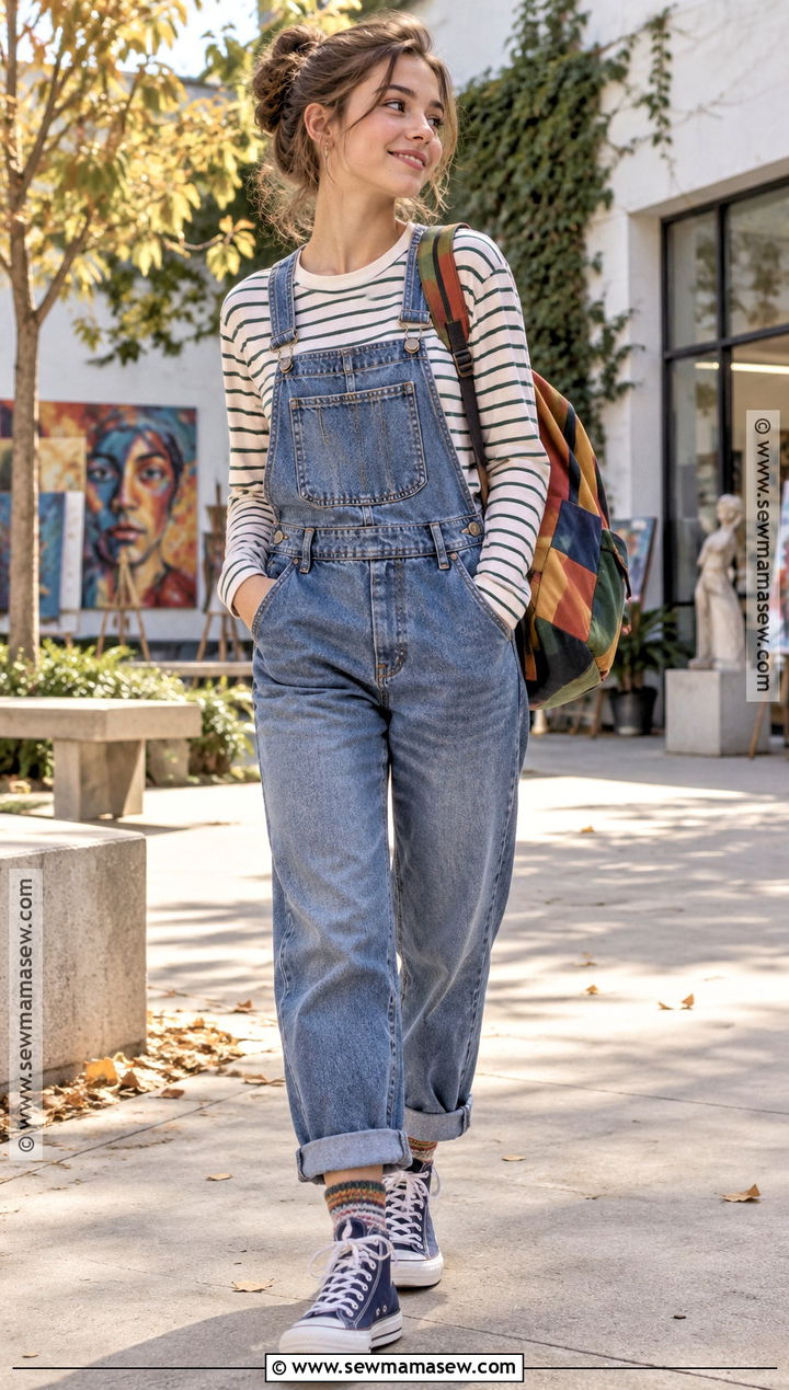 Overalls And Long Sleeve Tee Fall School Outfit - 15 back to school outfits fall