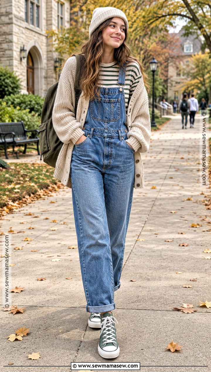 Overalls And Long Sleeve Top School Outfit - 20 back to school outfits autumn