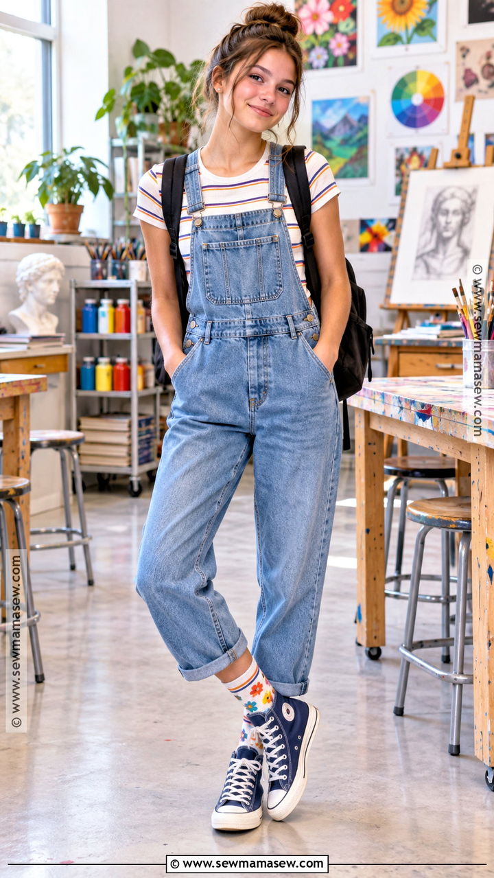 Overalls And Ribbed T Shirt Outfit - 20 back to school outfits teen for girls