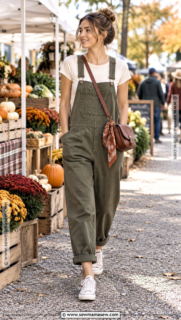 Overalls And Short Sleeve Tee Autumn Outfit - 20 Autumn Outfits Hot Weather