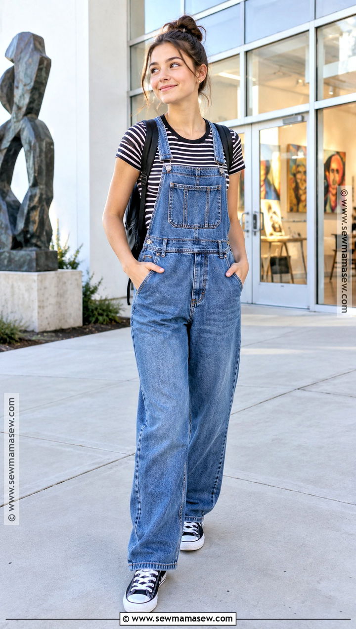 Overalls And Striped T Shirt Back To School Outfit - 25 outfits back to school