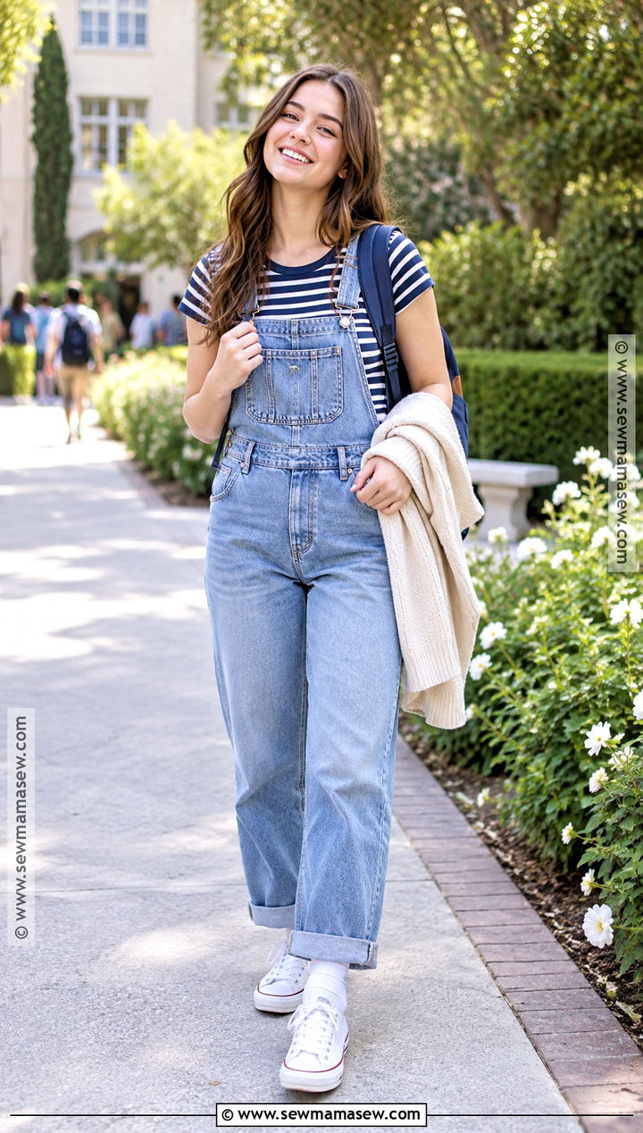 Overalls And Striped T Shirt Back To School Outfit - 15 Pinterest Back To School Outfits