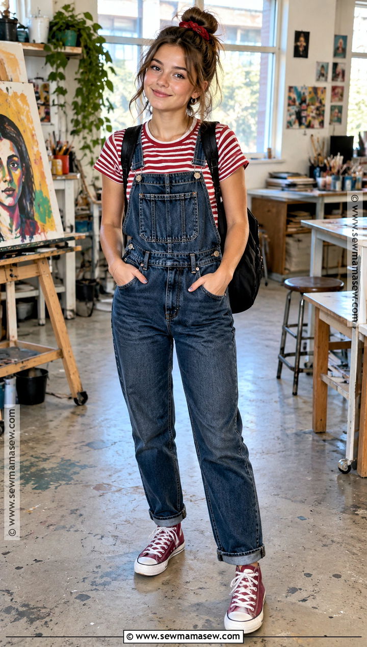 Overalls And Striped T Shirt Outfit - 20 Back To School Outfits Not Basic