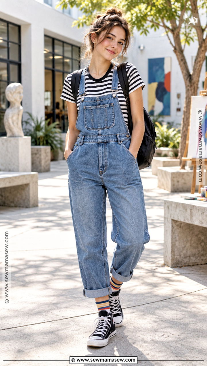 Overalls And Striped T Shirt School Outfit - 25 simple back to school outfits