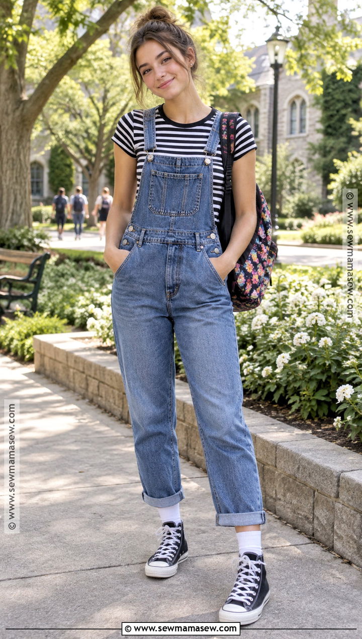 Overalls And Striped T Shirt School Outfit - 25 back to school outfit ideas