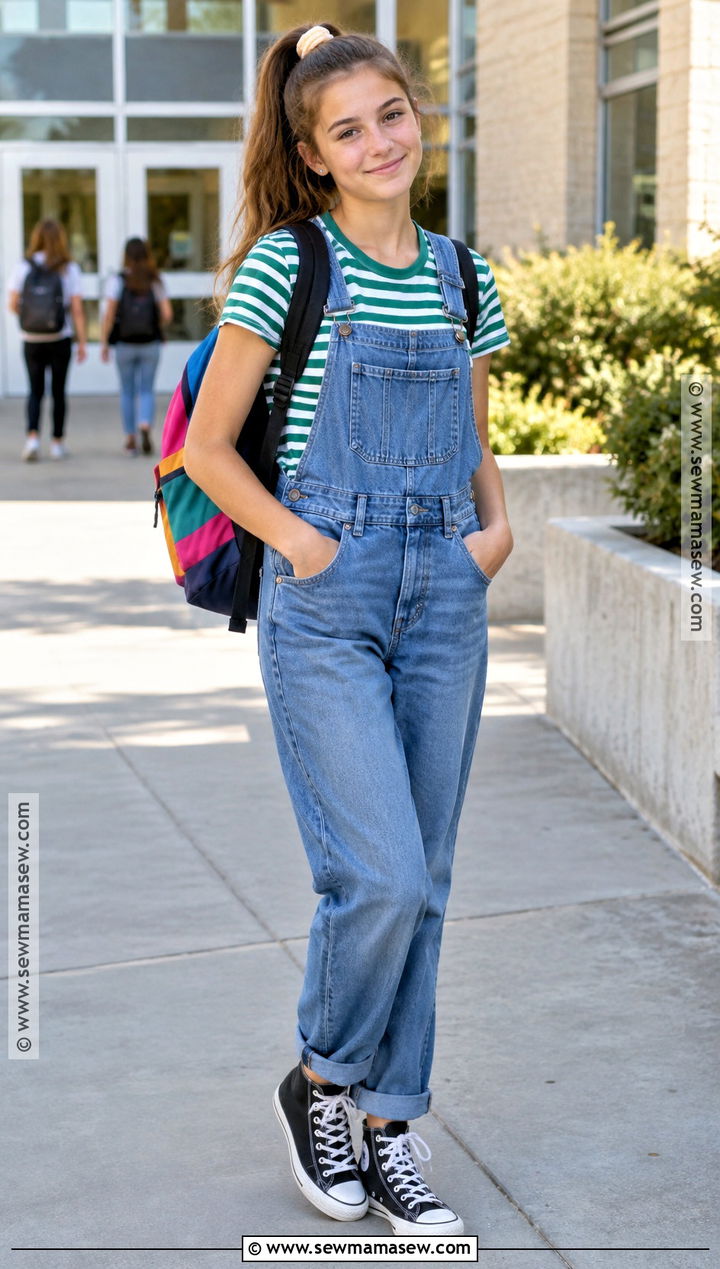 Overalls And Striped Tee 8th Grade Outfit - 20 back to school outfits 8th grade