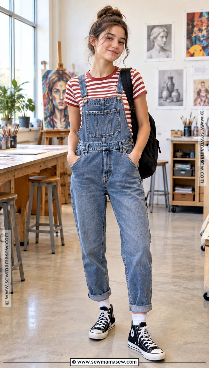 Overalls And Striped Tee Back To School Outfit - 15 back to school outfits highschool aesthetic