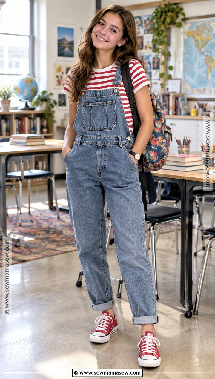 Overalls And Striped Tee School Outfit - 20 back to school outfit ideas highschool